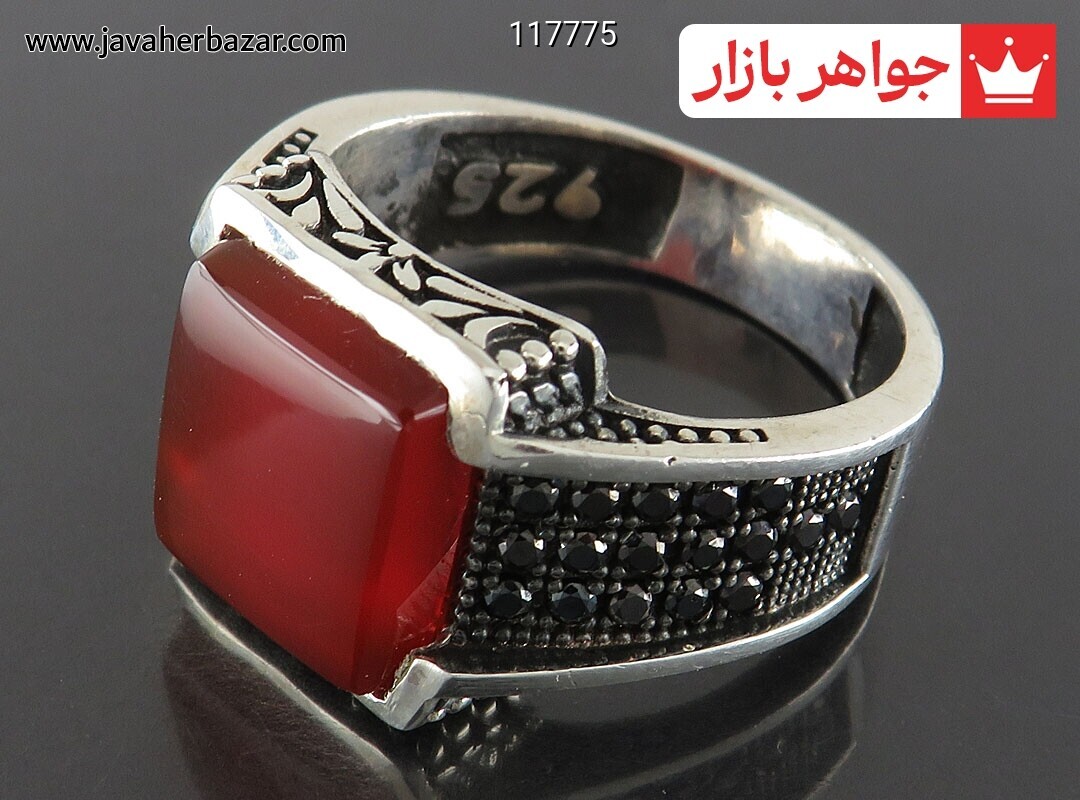 انگشتر نقره عقیق یمنی مردانه میکروستینگ [طلسم خاتم سلیمان]